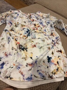 dolan White Floral Watercolor Tunic with Multi-Color Print